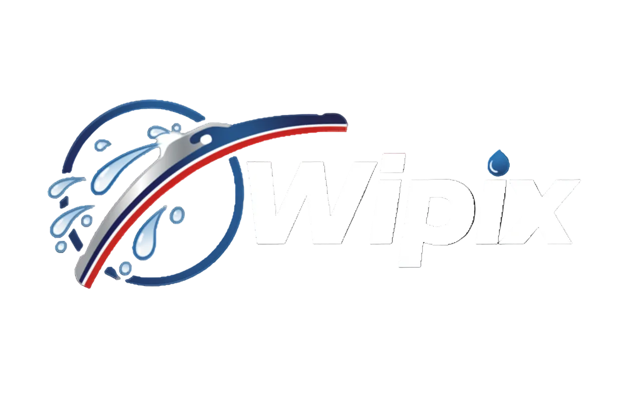 Wipix logo with a stylized water droplet on a black background